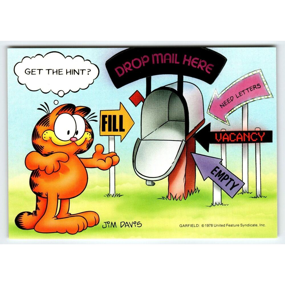 Garfield Drop Mail Here Mailbox Postcard Jim Davis Comic Orange Tabby Cat 1978